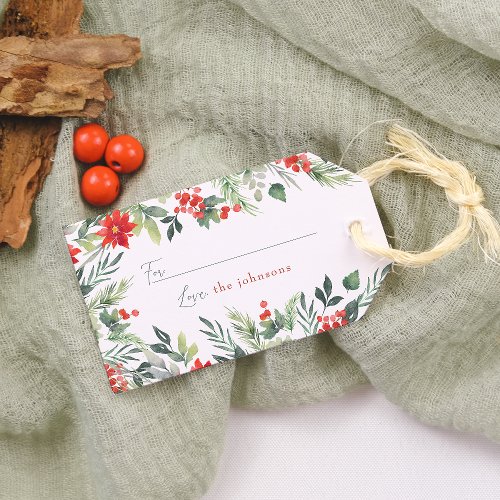 Delicate Winter Foliage Family Name Christmas Gift Tags