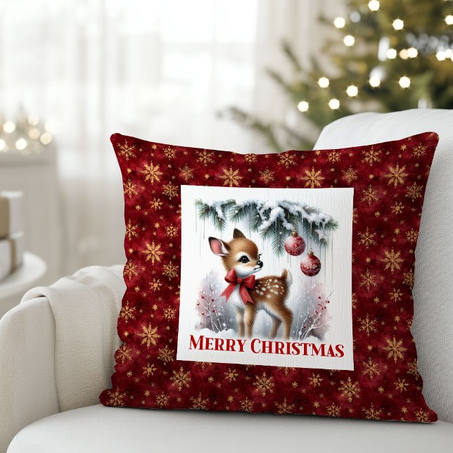 Delicate winter scene baby fawn Christmas pillow  (Delicate winter scene baby fawn Christmas pillow (51))