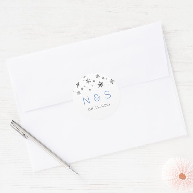 Delicate Winter Snowflakes Black and White  Classic Round Sticker (Envelope)