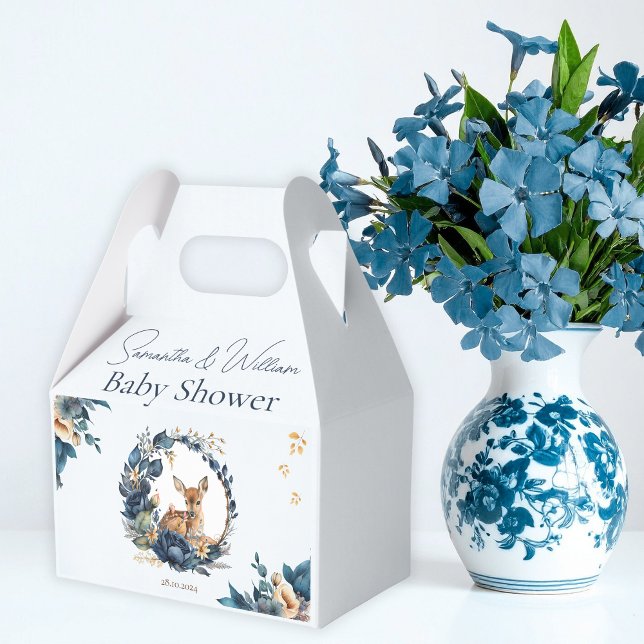 Delicate Woodland Deer Blue Floral Boho Favor Boxes (Creator Uploaded)
