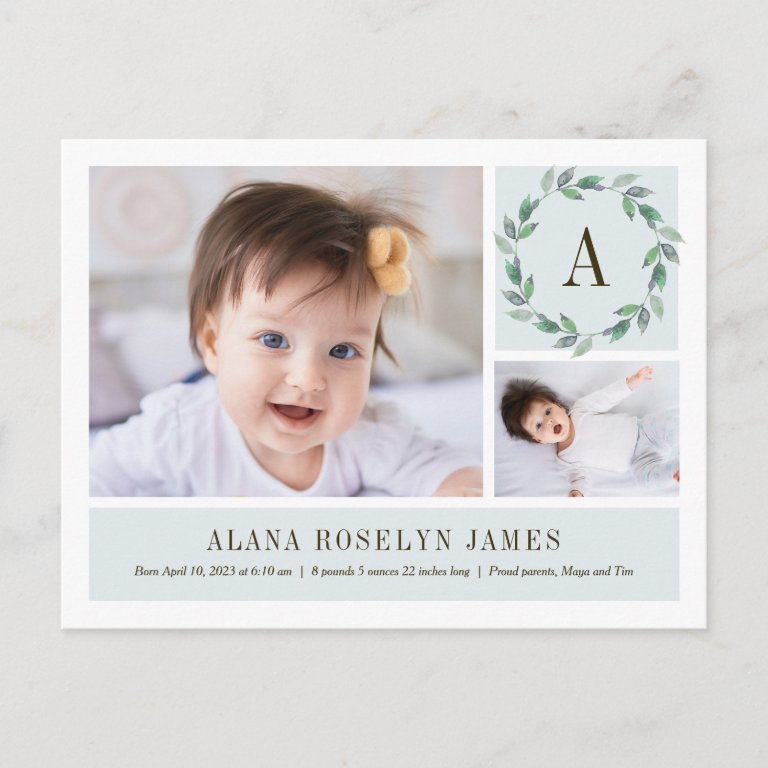 Delicate Wreath Birth Announcement Postcard