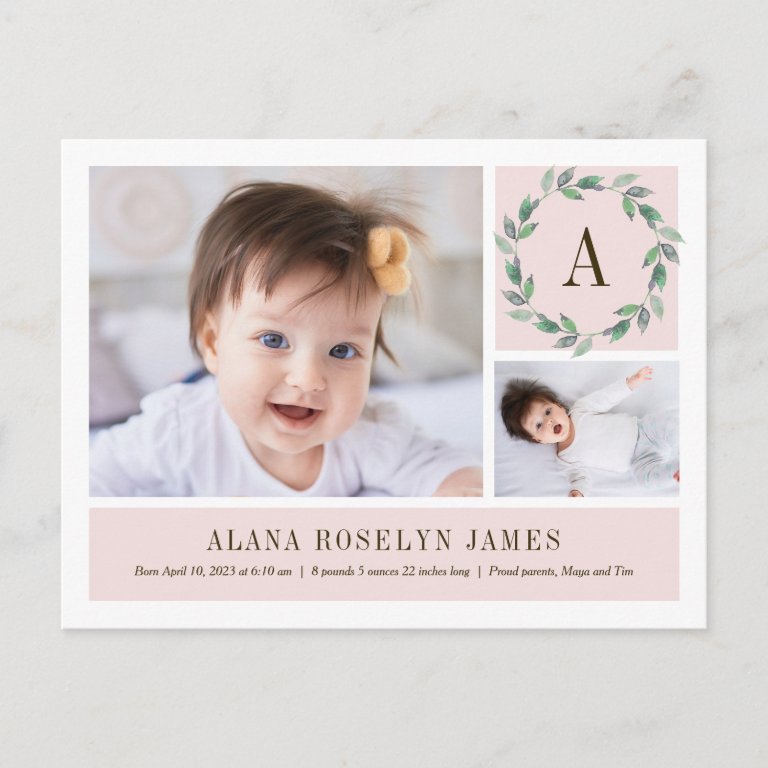 Delicate Wreath Birth Announcement Postcard