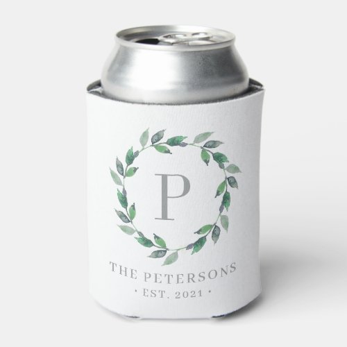 Delicate Wreath Personalized Monogram Can Cooler