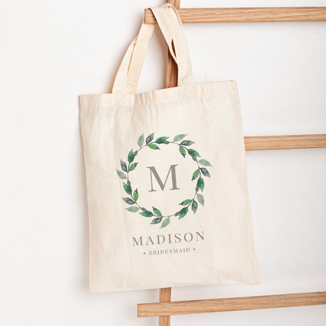 Delicate Wreath Personalized Monogram Tote Bag (Creator Uploaded)