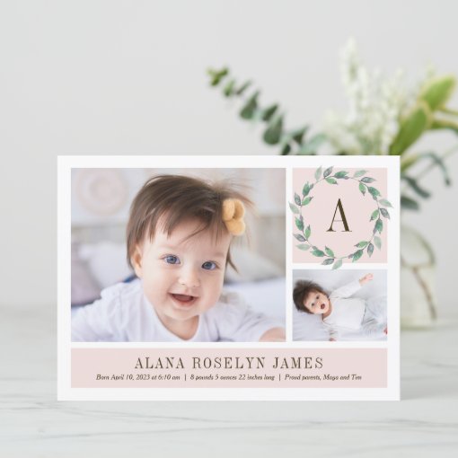 Delicate Wreath Watercolor Baby Birth Announcement Zazzle