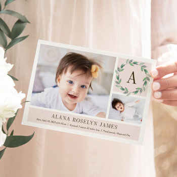 Delicate Wreath Watercolor Baby Birth Announcement by berryberrysweet at Zazzle