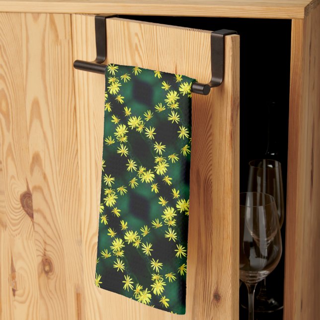Delicate Yellow Daisy Wildflowers Abstract Pattern Kitchen Towel (Thirds Fold)