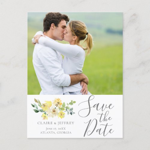 Delicate Yellow Floral Photo Summer Save the Date Postcard
