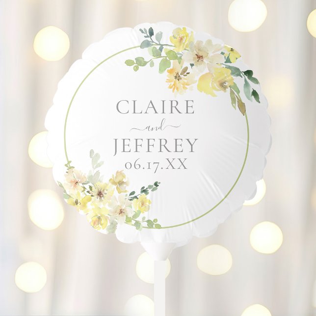 Delicate Yellow Floral Sage Green Custom Wedding Balloon (Creator Uploaded)