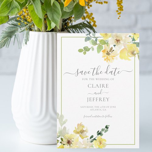 Delicate Yellow Floral Sage Green Summer Save The Date