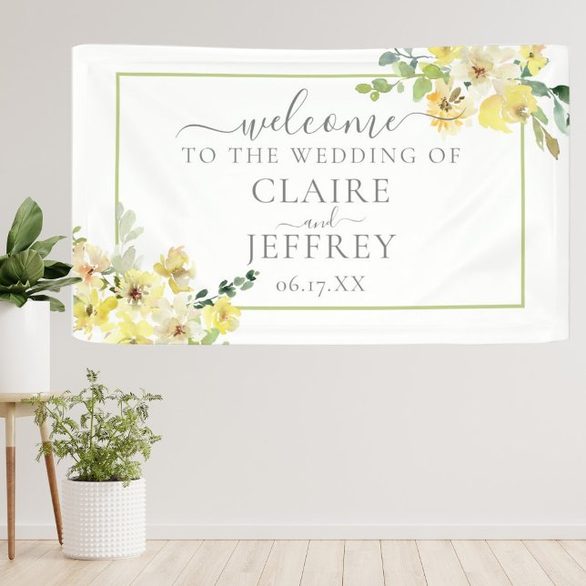 Delicate Yellow Floral Sage Green Summer Wedding Banner (Creator Uploaded)