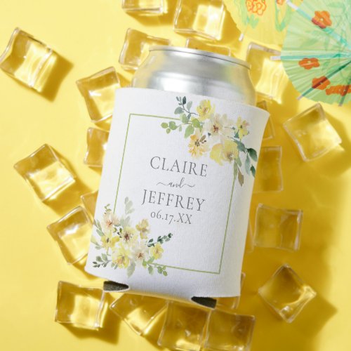 Delicate Yellow Floral Sage Green Summer Wedding Can Cooler