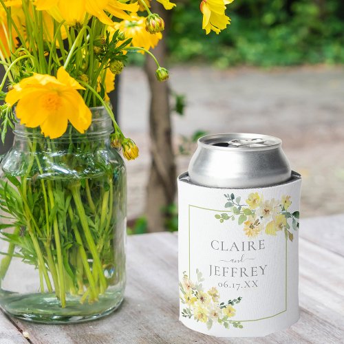 Delicate Yellow Floral Sage Green Summer Wedding Can Cooler