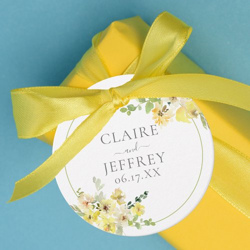 Delicate Yellow Floral Sage Green Summer Wedding Favor Tags