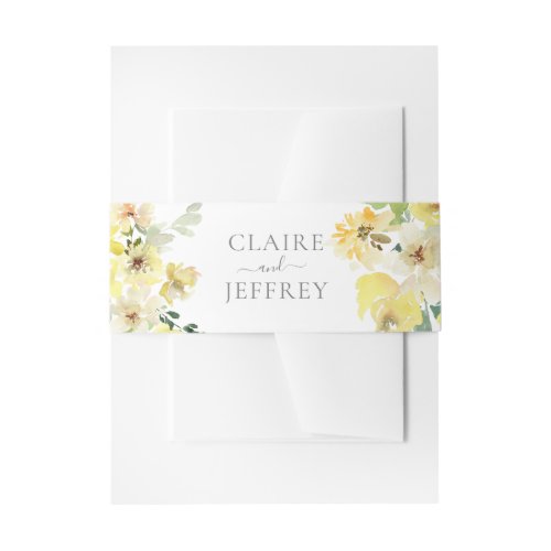 Delicate Yellow Floral Sage Green Summer Wedding Invitation Belly Band