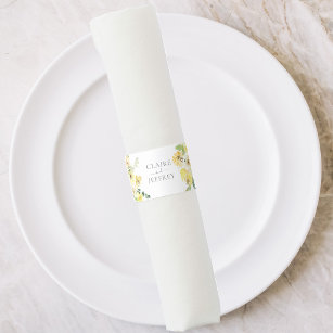 Delicate Yellow Floral Sage Green Summer Wedding Napkin Bands