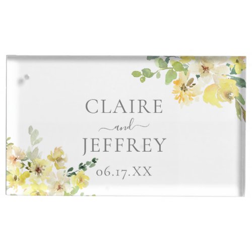 Delicate Yellow Floral Sage Green Summer Wedding Place Card Holder