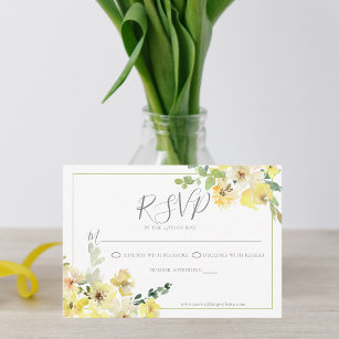 Delicate Yellow Floral Sage Green Summer Wedding RSVP Card