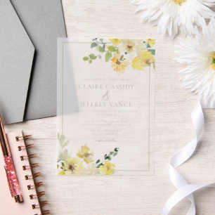Delicate Yellow Floral Summer Garden Wedding Vellum Invitations