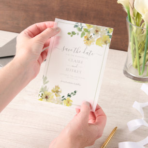 Delicate Yellow Floral Summer Save the Date Vellum Invitations