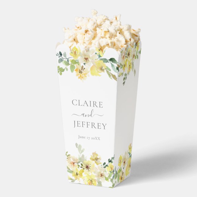 Delicate Yellow Floral Wedding Custom Popcorn Favor Boxes (Popped)