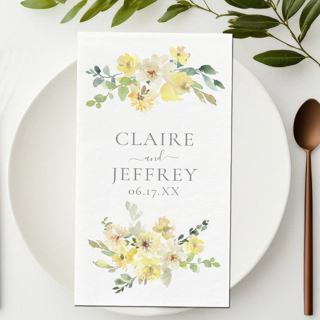 Delicate Yellow Floral Wedding Personalized Paper Guest Towels (Creator Uploaded)