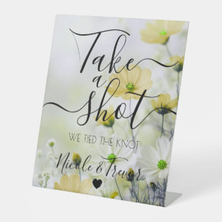 Delicate Yellow Flowers Calligraphy Take a Shot Pedestal Sign