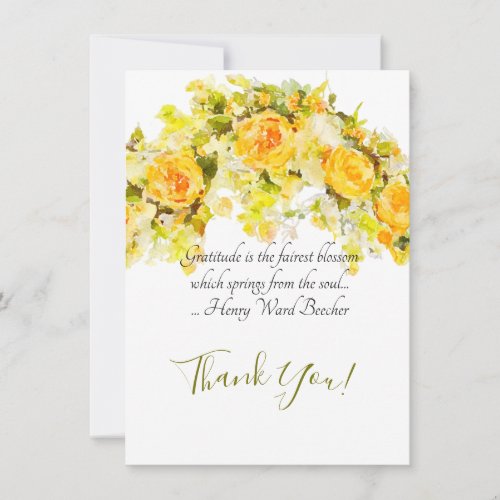 Delicate Yellow Rose Watercolor Floral Spray Thank You Card