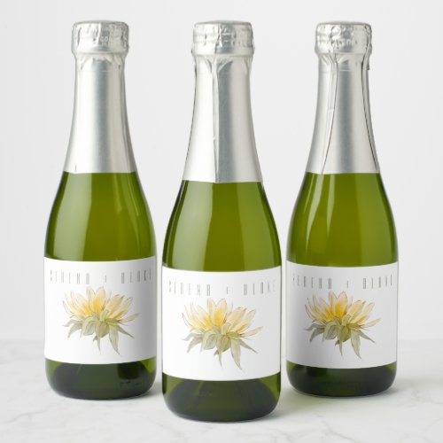 Delicate Yellow Sunflower Wedding White Sparkling Wine Label