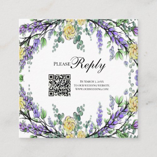 Delicate yellow watercolor roses lavender greenery enclosure card