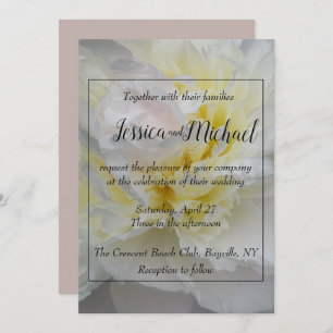 Delicate yellow & white peony rose wedding invite