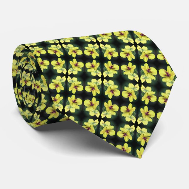 Delicate Yellow Wildflower Abstract Art Neck Tie (Rolled)