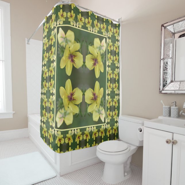Delicate Yellow Wildflower Abstract Art Shower Curtain (In Situ)