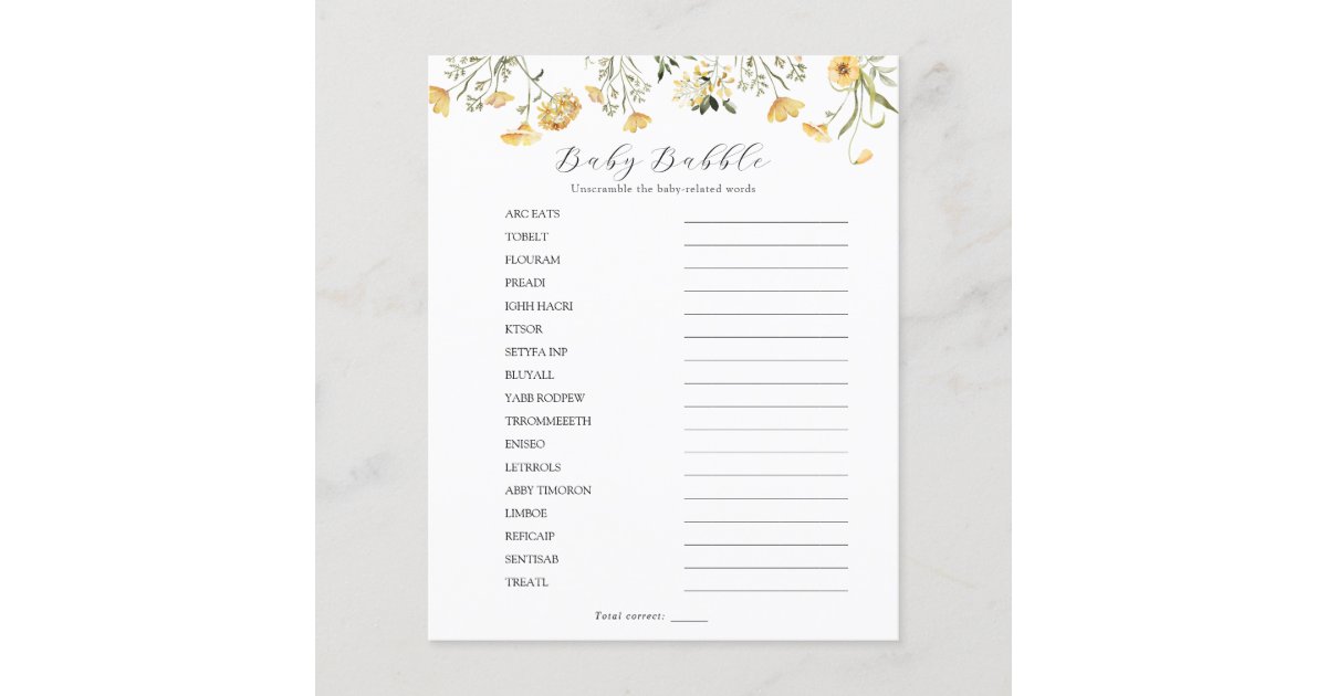 Delicate Yellow Wildflower Baby Babble Scramble