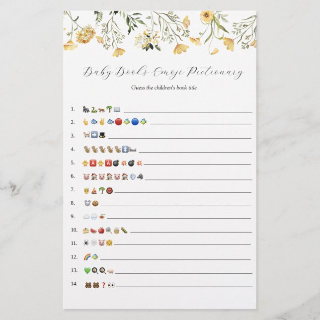 Delicate Yellow Wildflower Baby Books Emoji Game (Front)