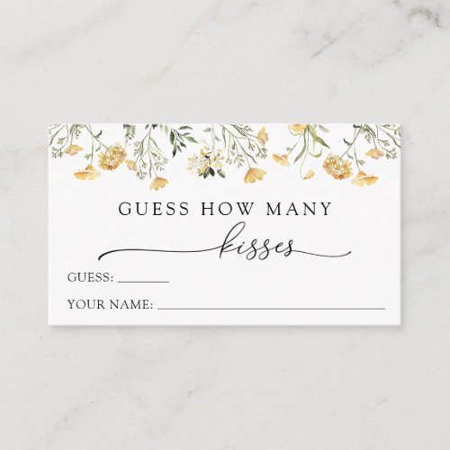 Delicate Yellow Wildflower Guess How Many Kisses Enclosure Card