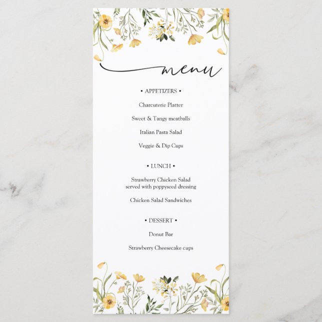 Delicate Yellow Wildflower Meadow  Menu (Front)