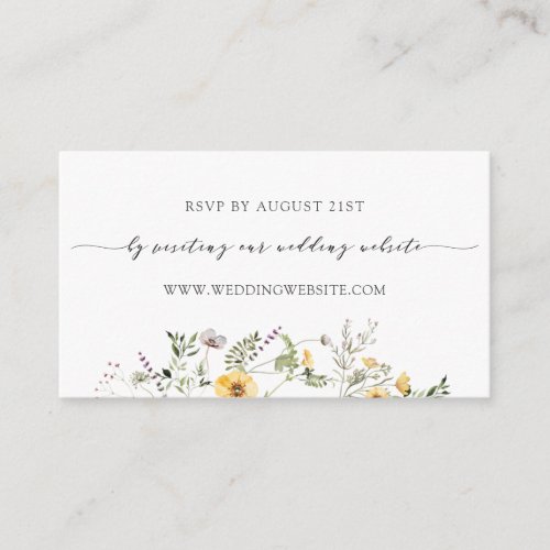 Delicate Yellow Wildflower Wedding RSVP Online Enclosure Card