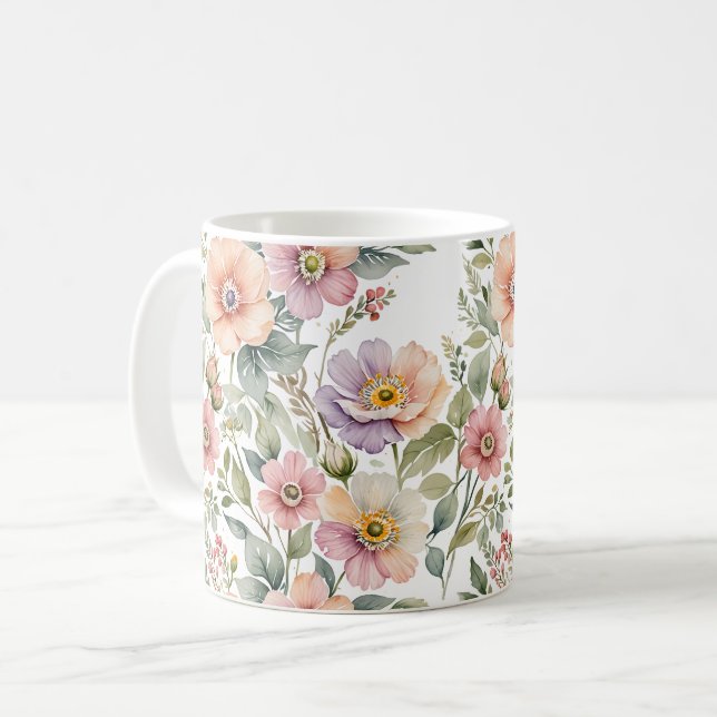 Delicately Tinted Garden Floral Coffee Mug (Front Left)