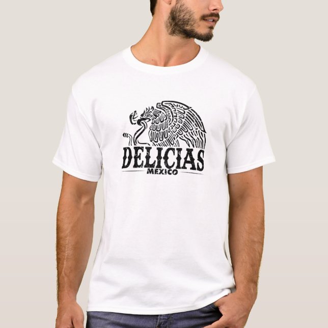 Delicias Mexico Eagle Retro Vintage Distressed T-Shirt (Front)