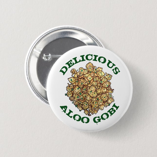 Delicious Aloo Gobi Indian Food Cauliflower Curry Button (Front & Back)