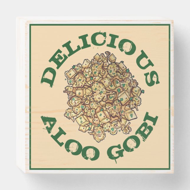 Delicious Aloo Gobi Indian Food Cauliflower Curry Wooden Box Sign (Front Horizontal)