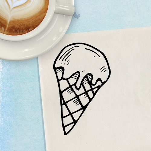 Delicious and Fun Ice Cream Cone w Melting Scoop Rubber Stamp