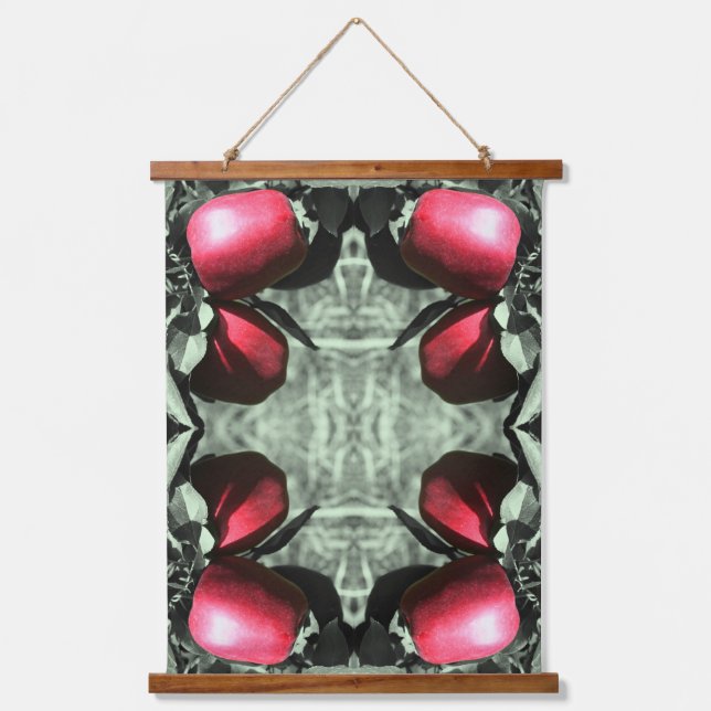 Delicious Apples On Tree Partial Color Abstract Hanging Tapestry (Front)