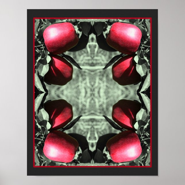Delicious Apples On Tree Partial Color Art Poster (Front)