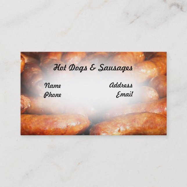 Delicious Barbecued Sausages and Hot Dogs Business Card (Front)