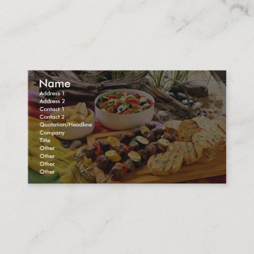Delicious Beef shish kabob with salads Business Card