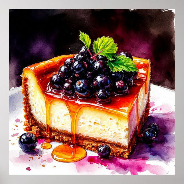 Delicious Blueberry Cheesecake Slice with Syrup Poster (Front)