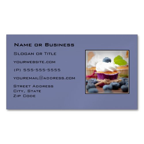 Delicious Blueberry Cupcake with Whipped Cream Business Card Magnet