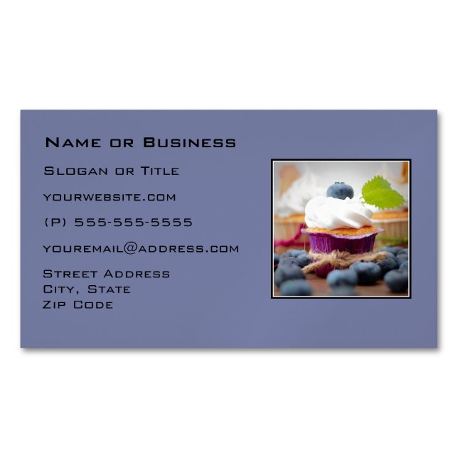 Delicious Blueberry Cupcake with Whipped Cream Business Card Magnet (Front)